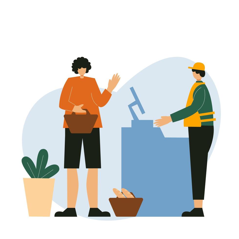 Illustration of a male cashier making payment for goods while standing vector