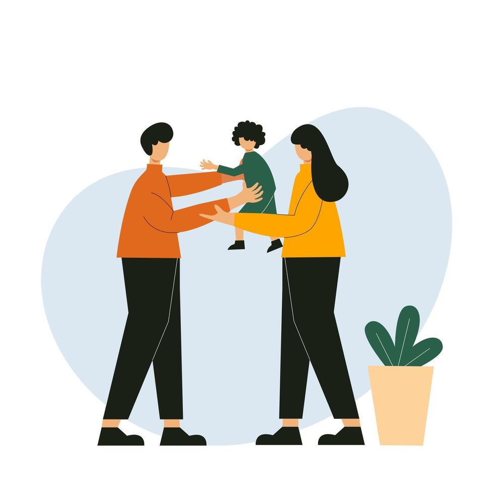 Illustration of a man playing with his child and wife vector