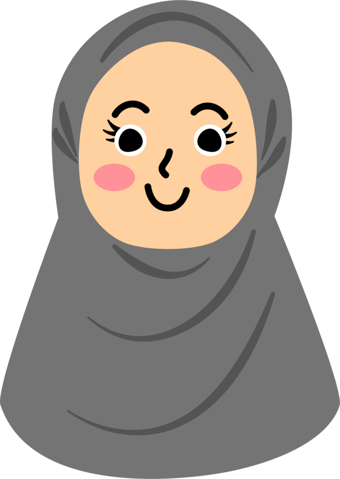 Smiling hijab girl with grey scarf png