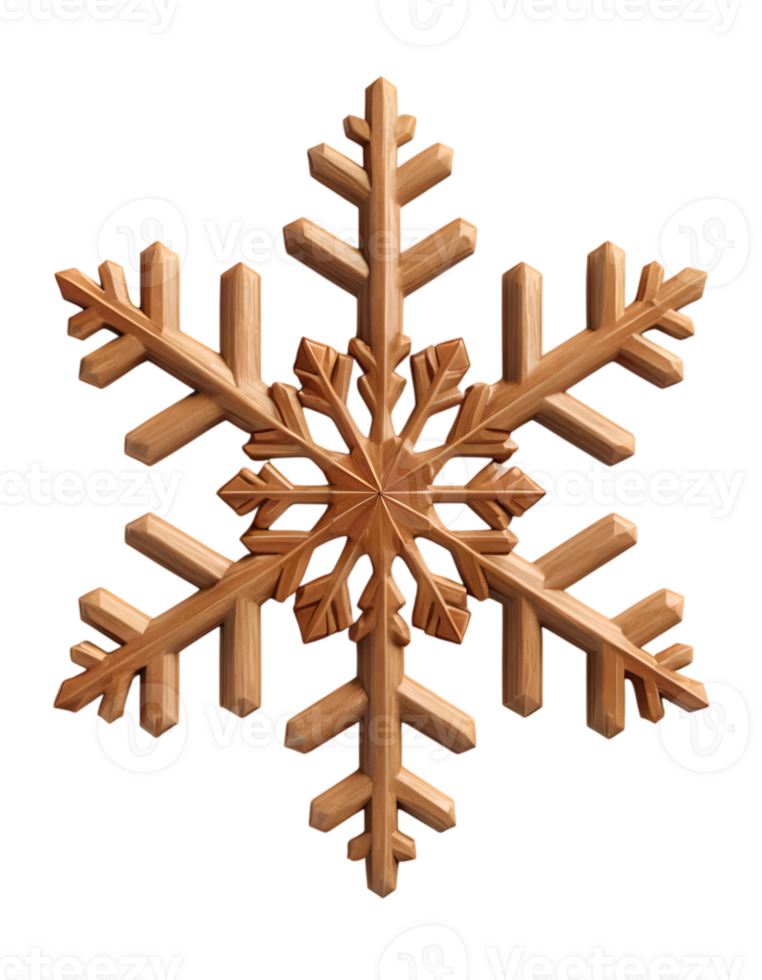 detailed wood stylized snowflake with a light brown color. png