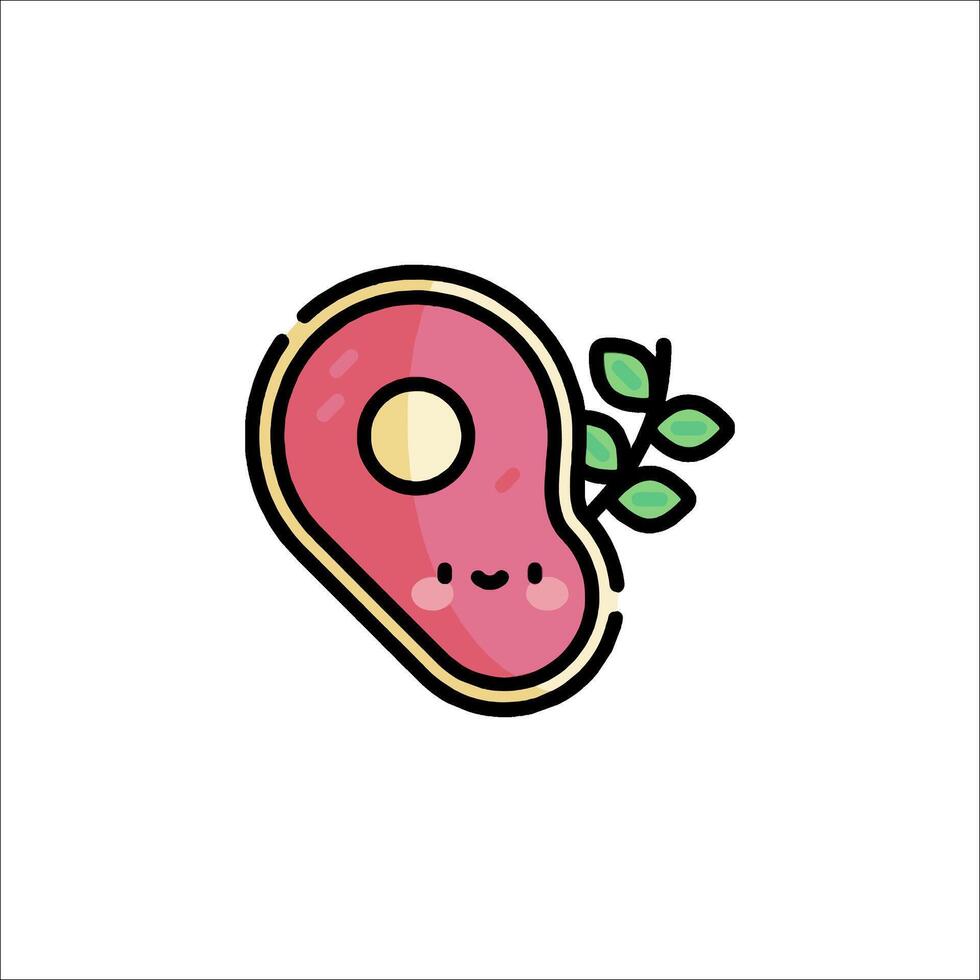 A cute pink slice of meat with a leaf on it vector