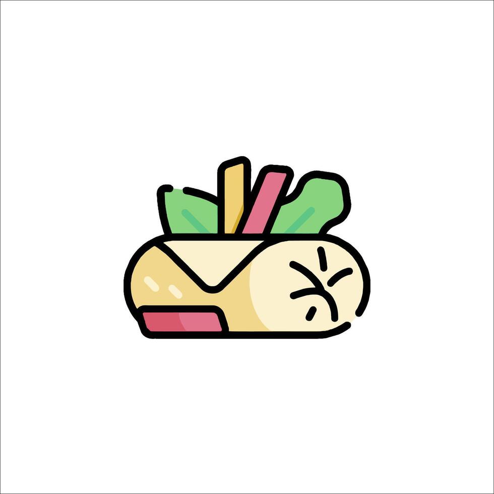 A cartoon food icon with a slice of pizza and some vegetables vector