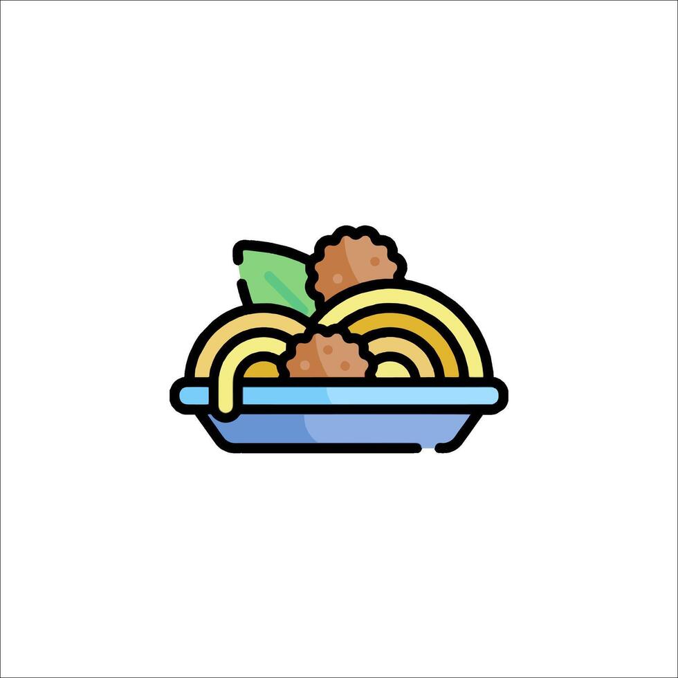 A plate with pasta and meatballs in it vector