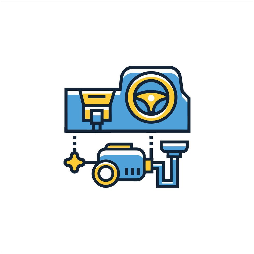 A car with a steering wheel and a camera vector