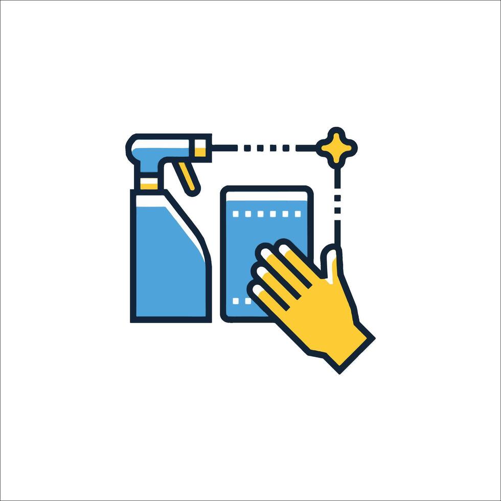 A hand holding a spray bottle and a bottle of soap vector