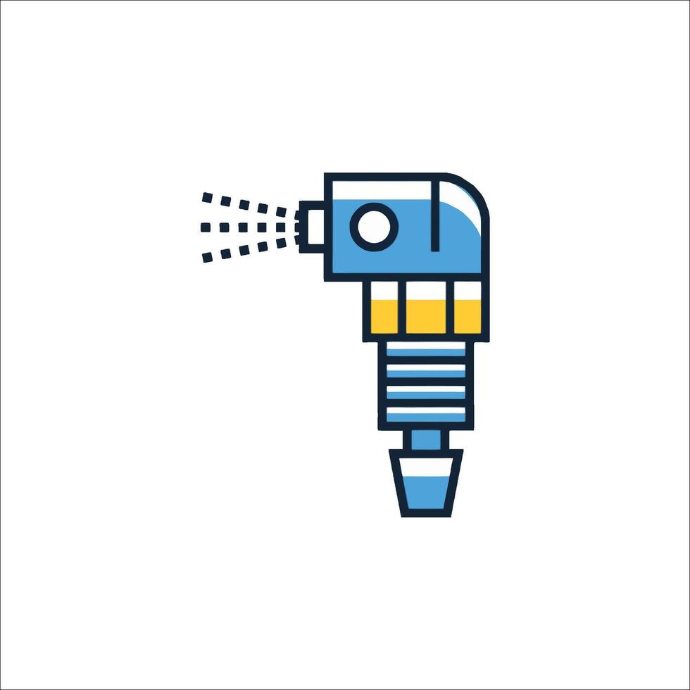 A blue and yellow spray gun icon vector