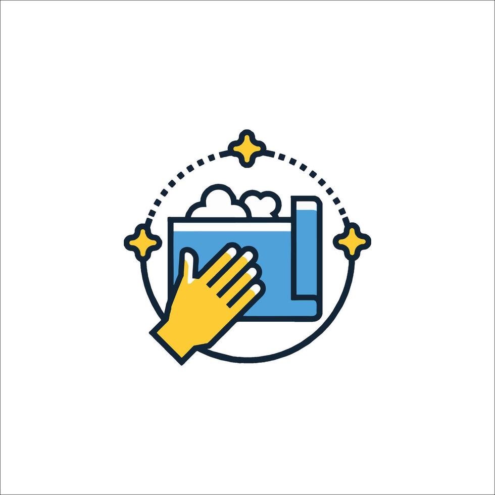 A hand holding a towel and a cloud vector