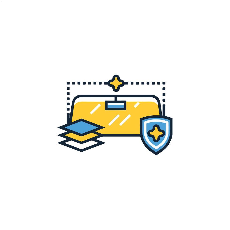 A yellow and blue icon of a wallet and shield vector