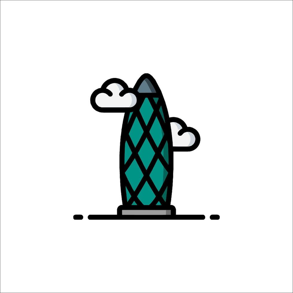A green and blue building with clouds on it vector