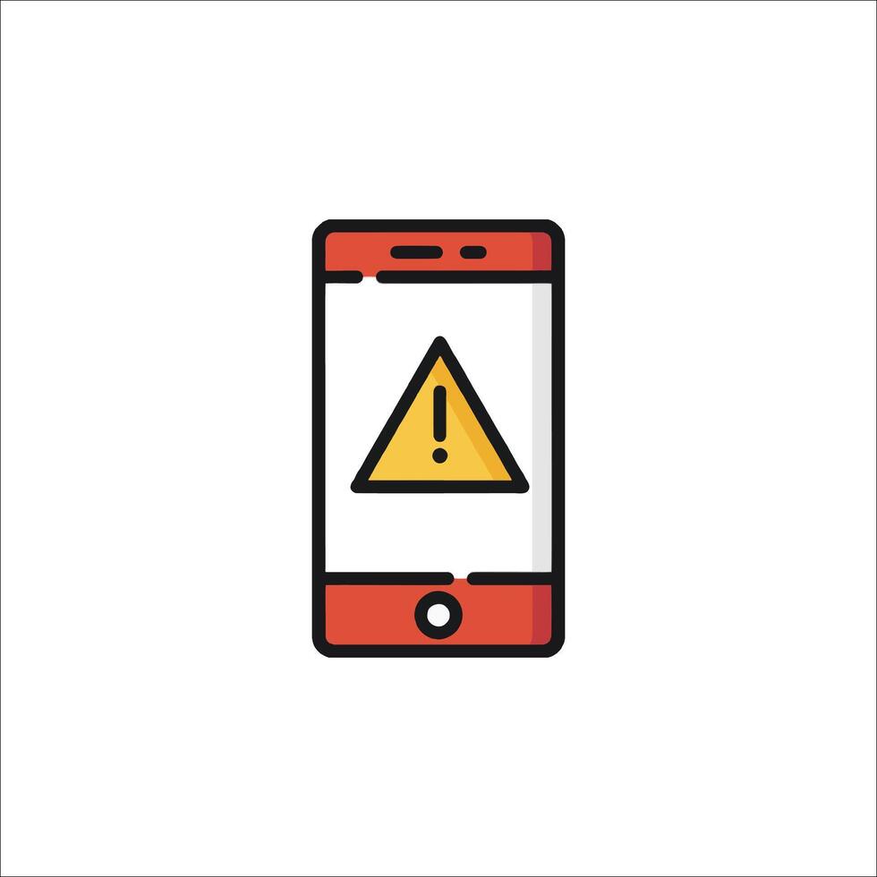 An icon of a phone with a warning sign on it vector