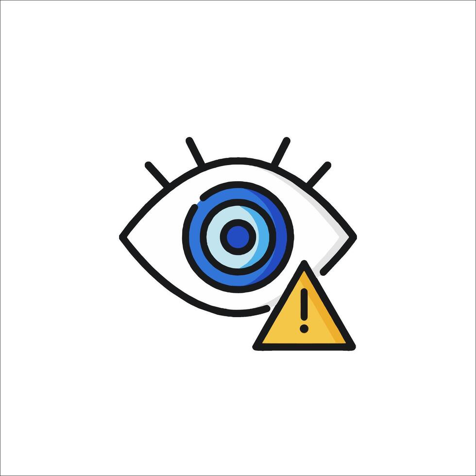 An eye with a warning sign and a triangle vector