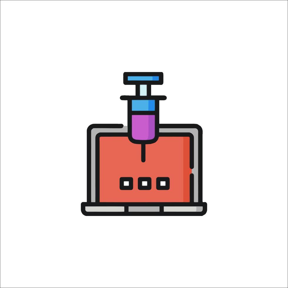 A computer with a syringe on it vector