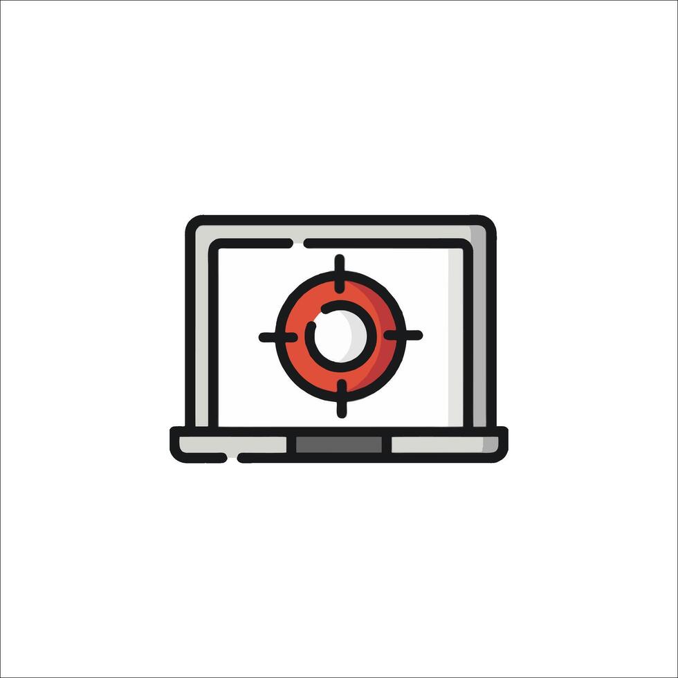 A laptop with a red circle on the screen vector