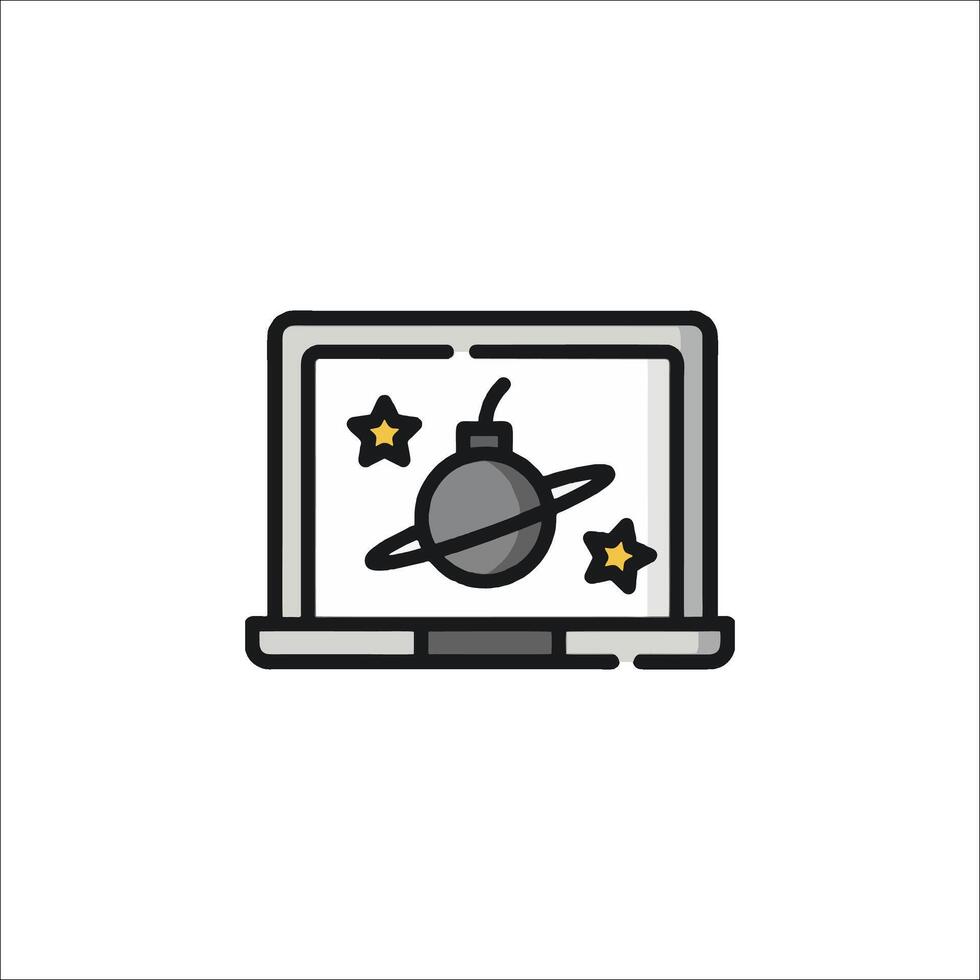 A laptop with a bomb on it and stars vector