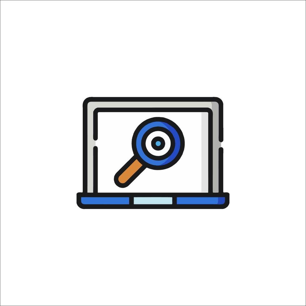 A laptop with a magnifying glass icon vector