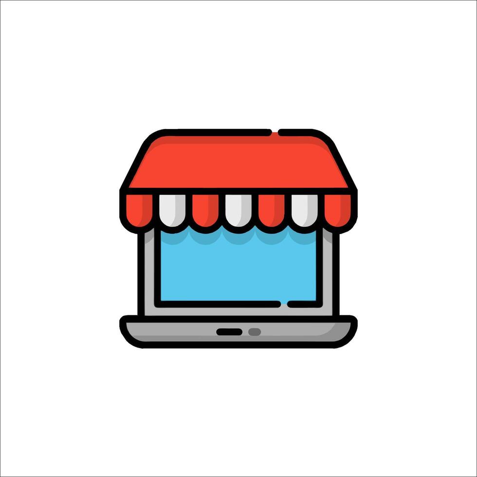 A laptop with a red awning on it vector