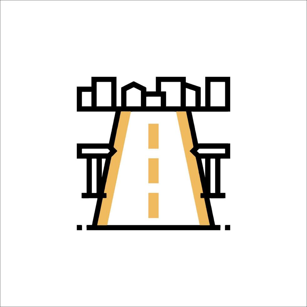 A city skyline with a road and a bridge vector