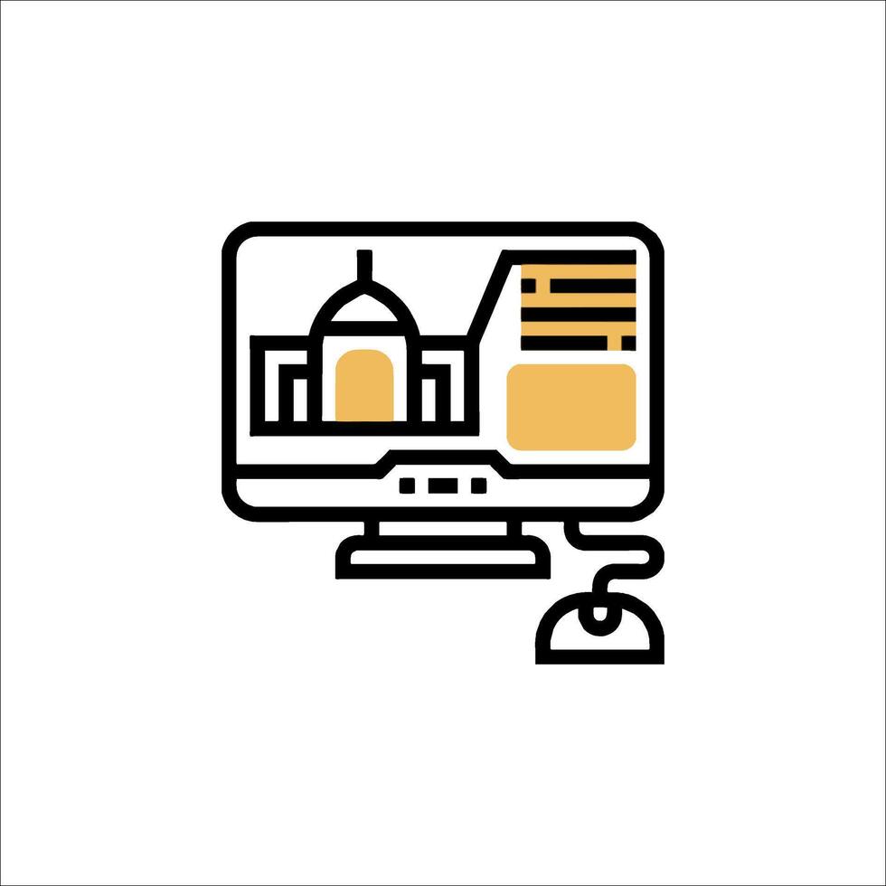 A computer monitor with a building in the background vector