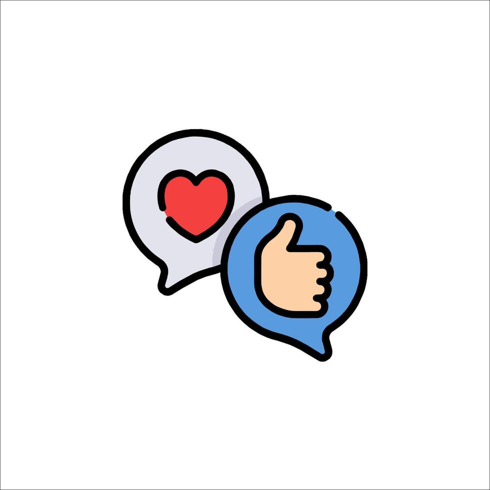 Two speech bubbles with a heart and thumbs up vector