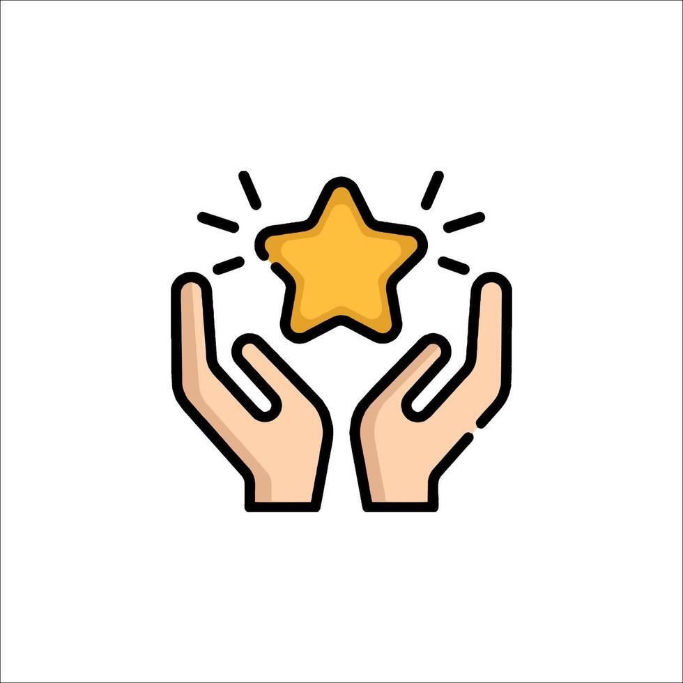 Hands holding a star icon on a white background vector