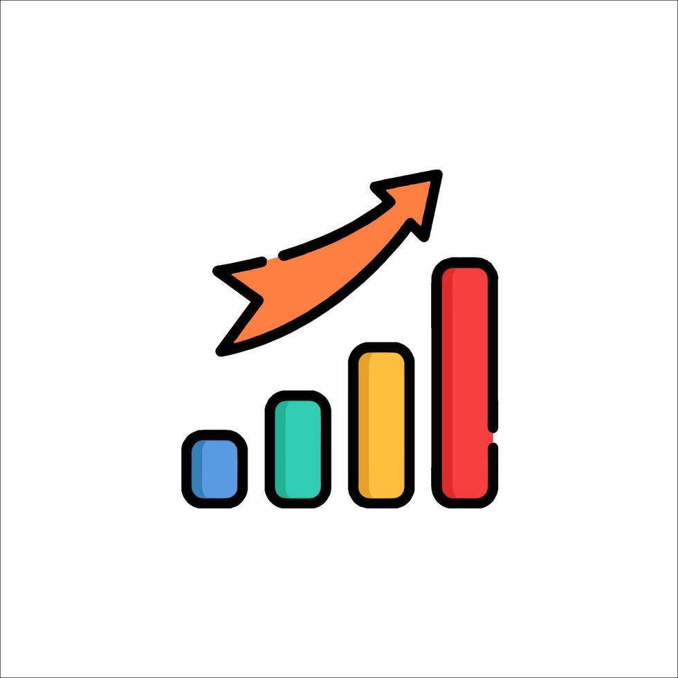 A colorful icon of a bar chart with an arrow going up vector