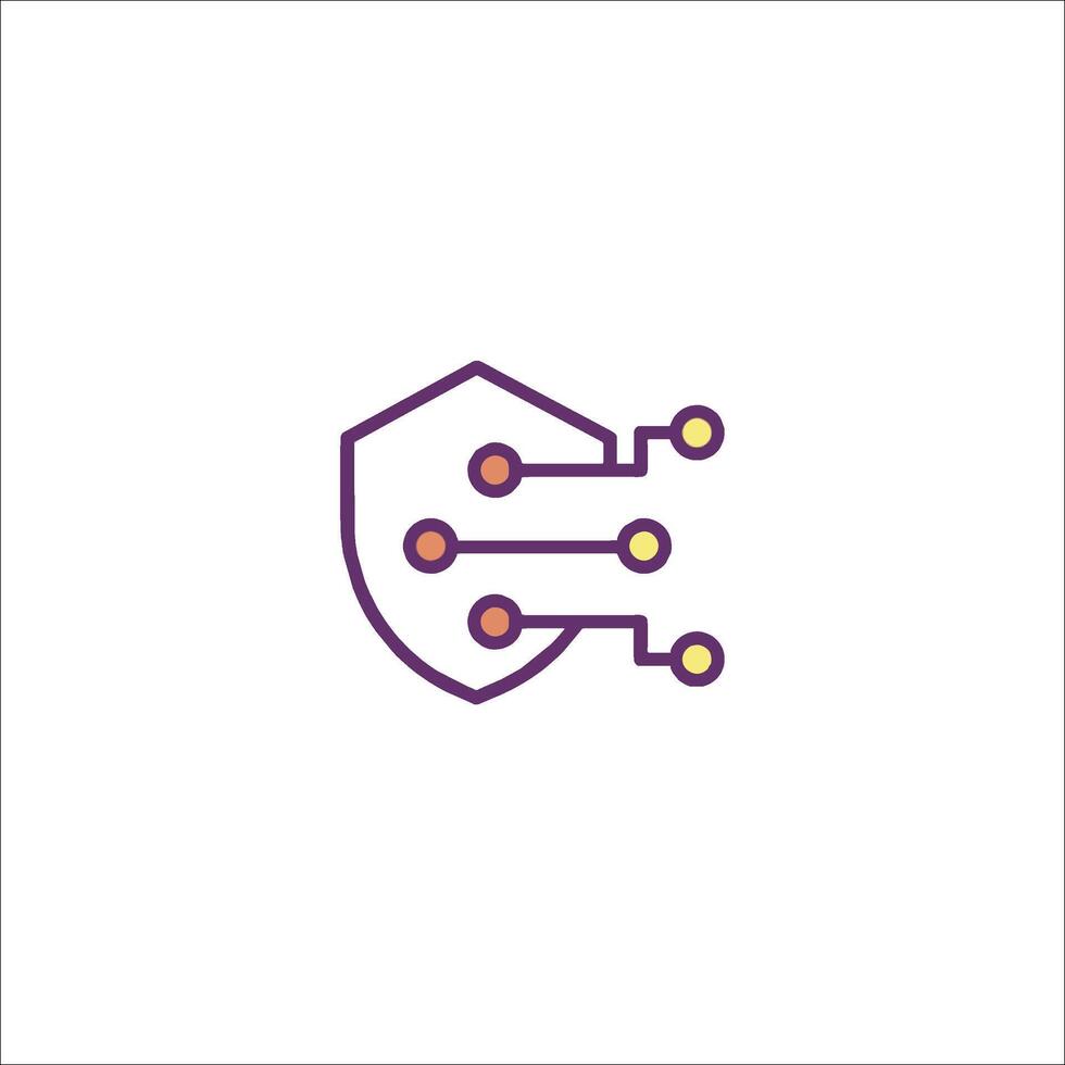A purple and orange icon of a shield with a computer vector