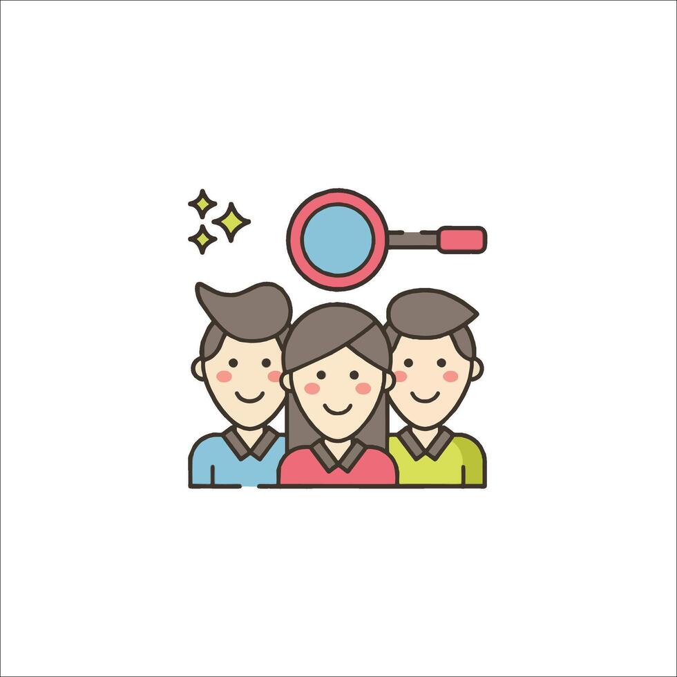 People looking at a magnifying glass icon vector