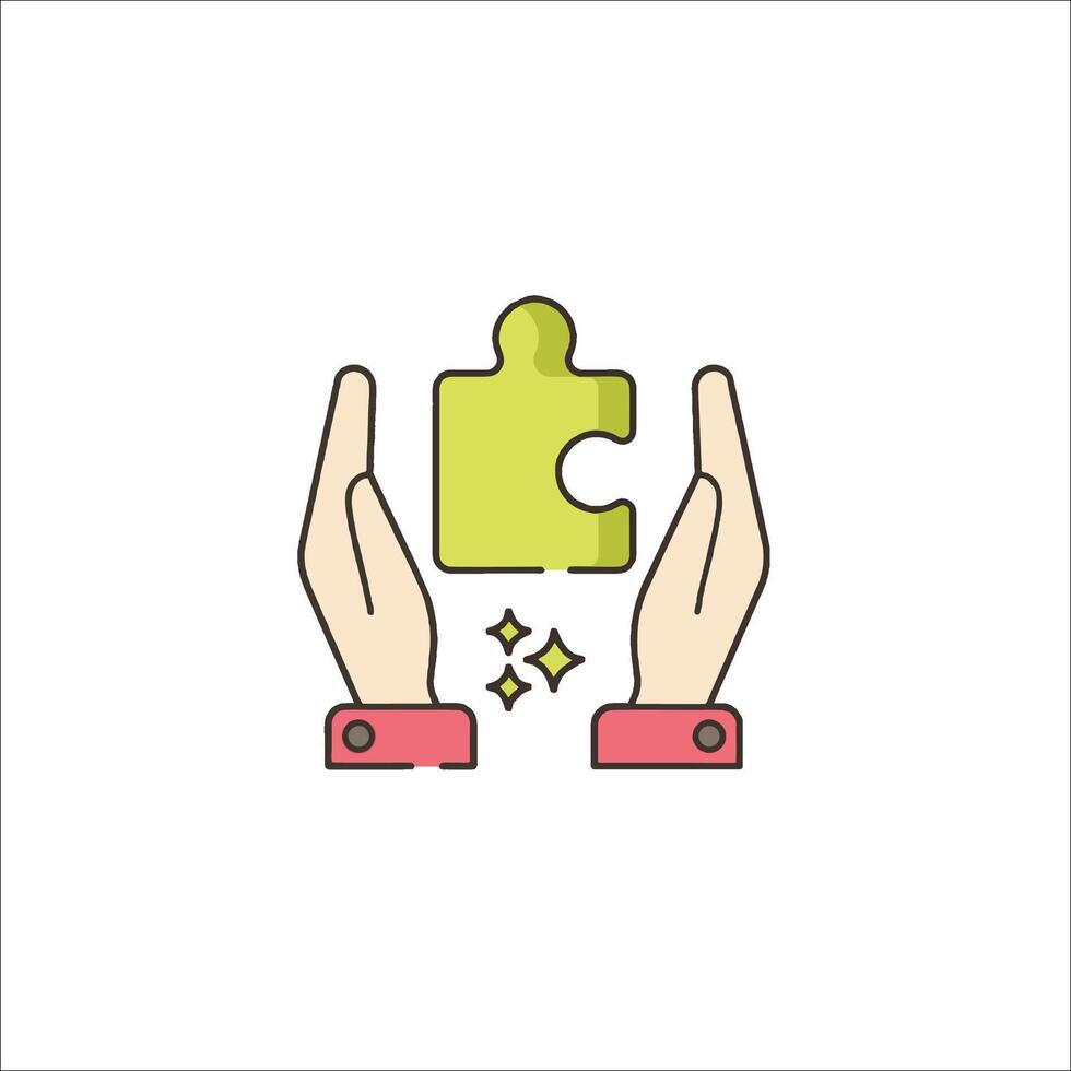 Two hands holding a puzzle piece icon vector