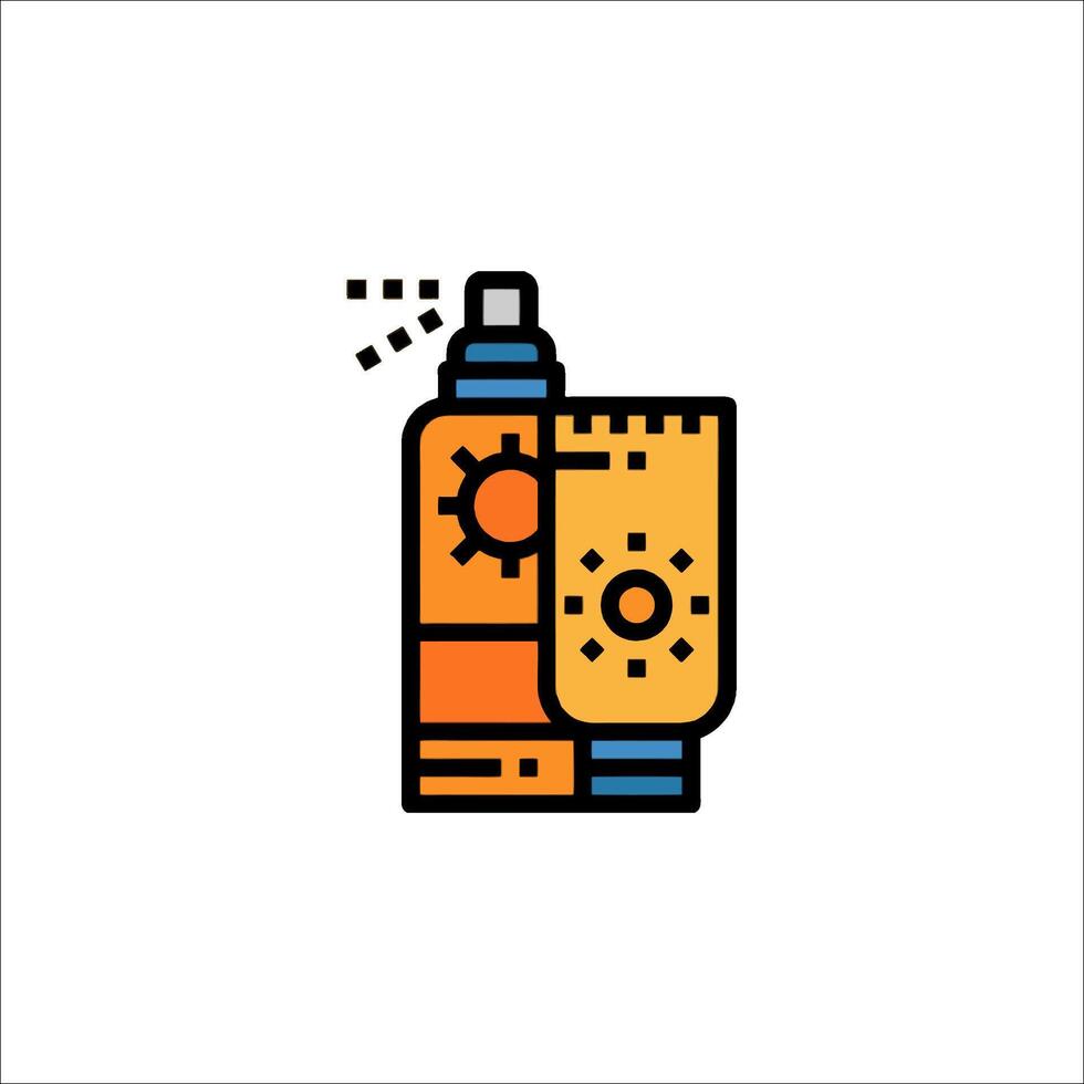 A bottle of sunscreen and a sun hat icon vector
