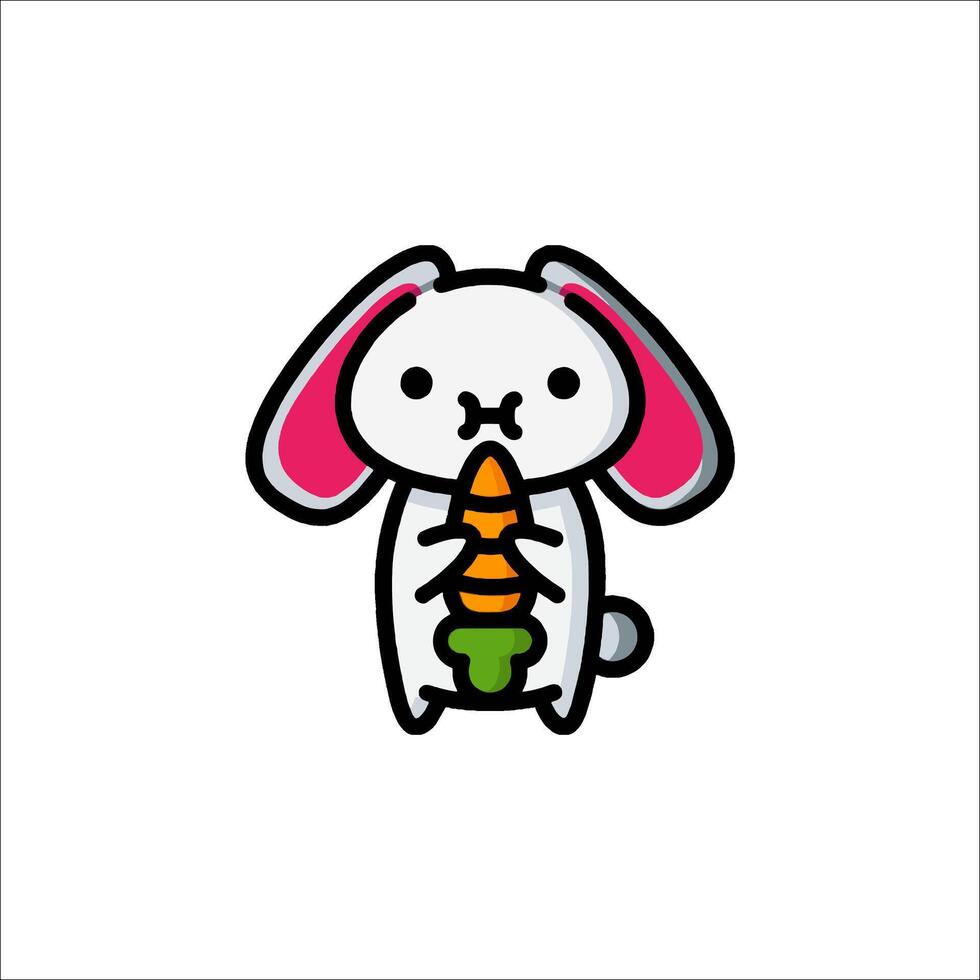 A cute bunny holding carrots in its mouth vector