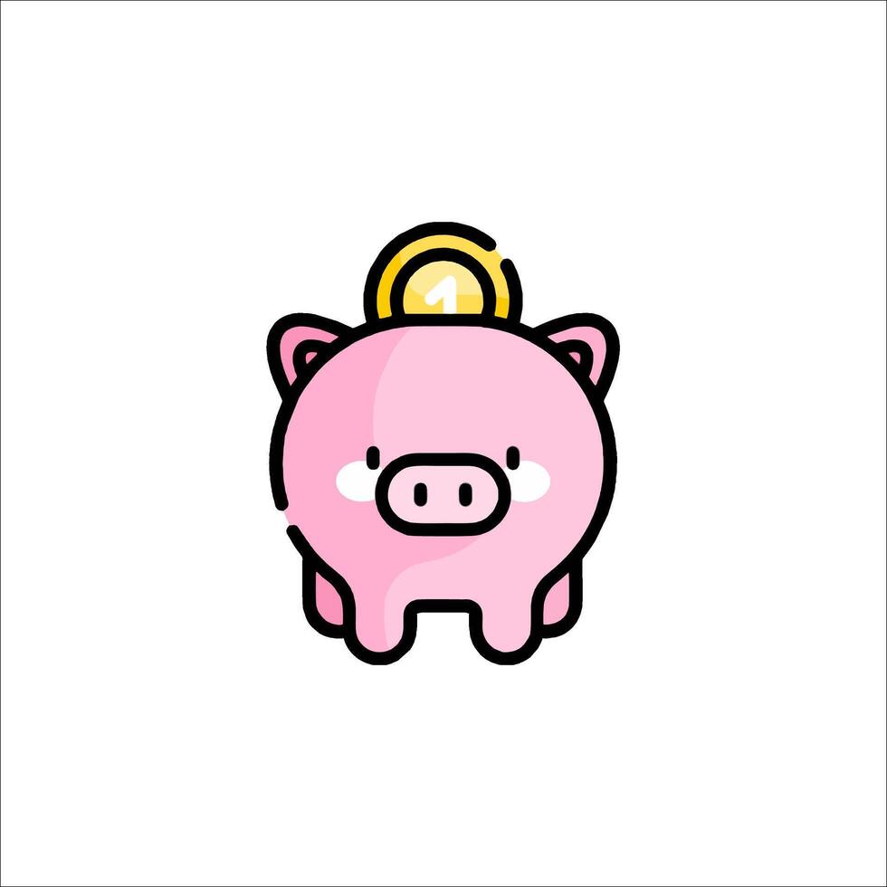 A pink piggy bank with a gold coin on its head vector