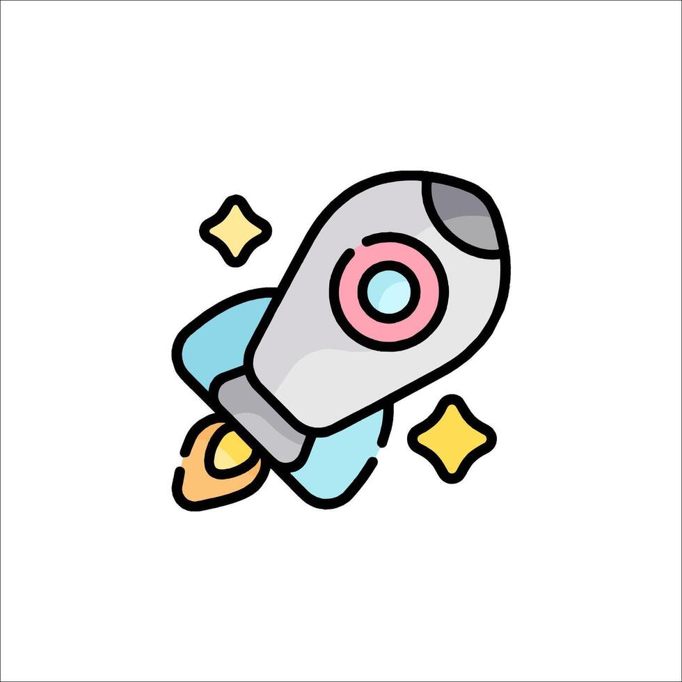 A cartoon rocket ship icon on a white background vector