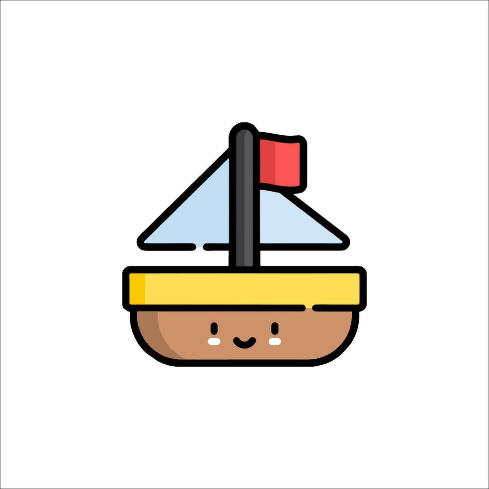 A cute little boat with a red flag on it vector
