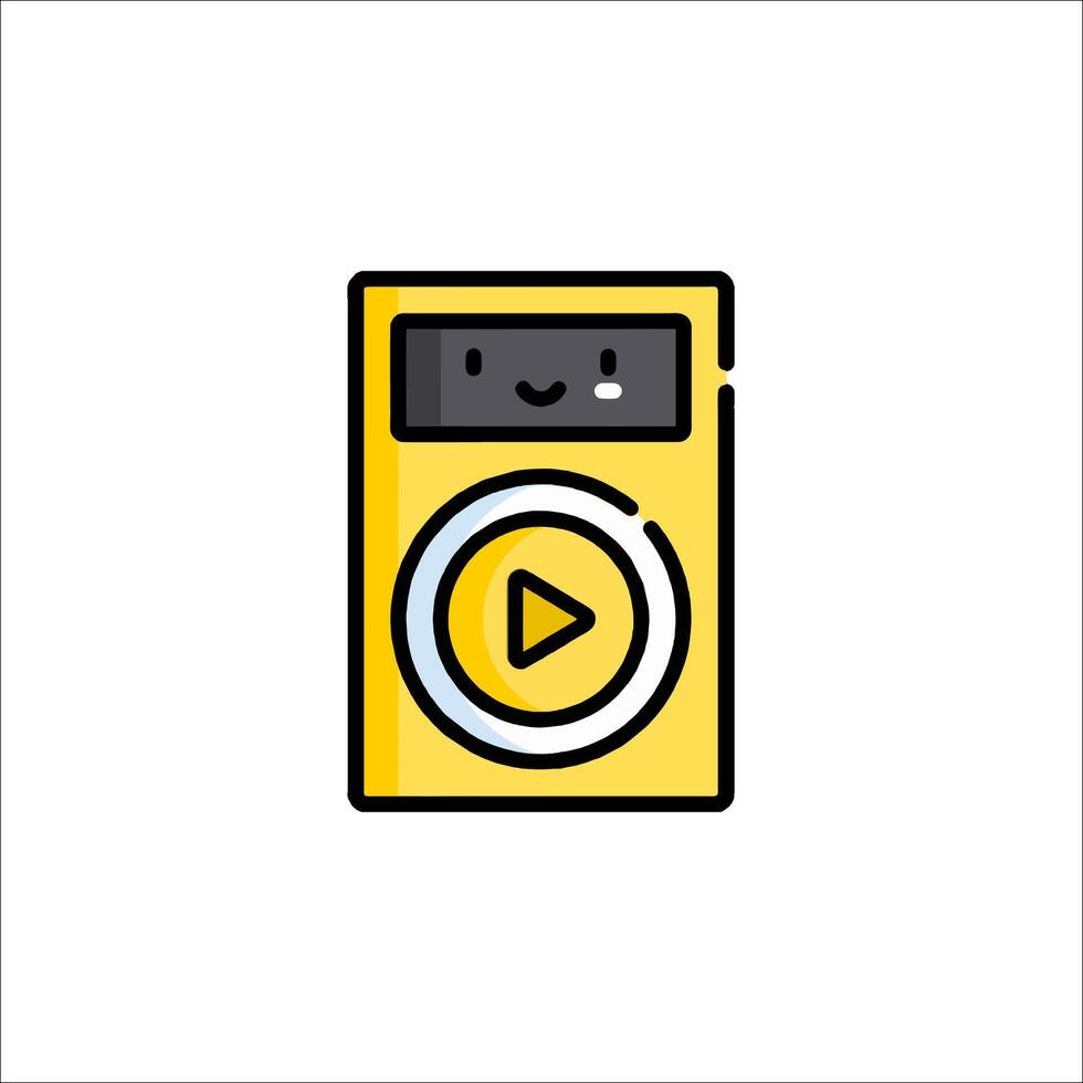 A yellow mp3 player icon with a smiley face vector