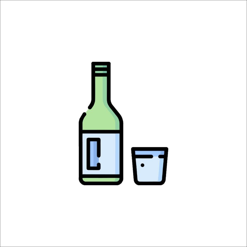 A bottle of alcohol and a glass of water vector
