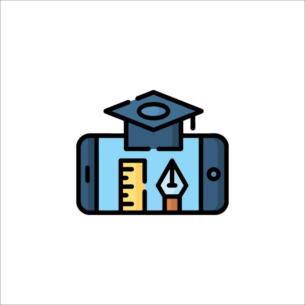 A phone with a graduation cap and pencil on it vector
