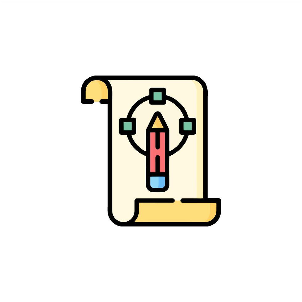 A pencil and paper icon with a scroll vector