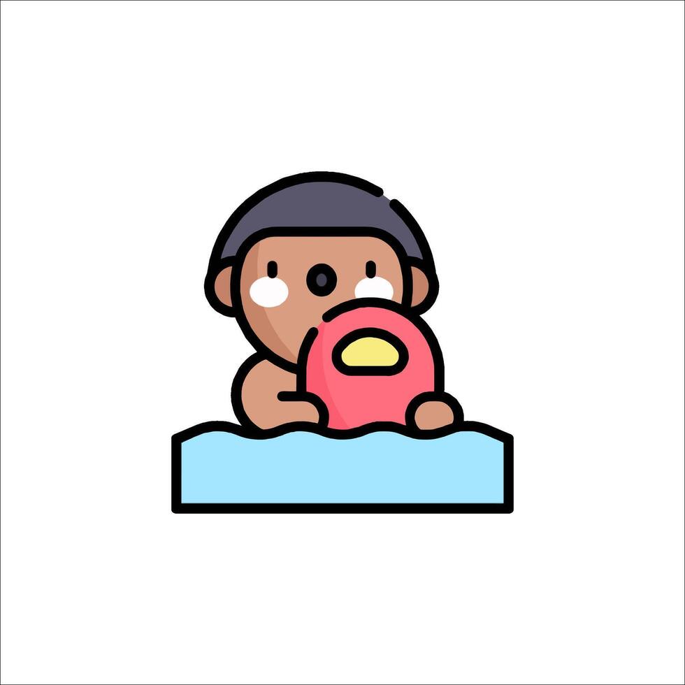 A cartoon boy in the water holding a ball vector