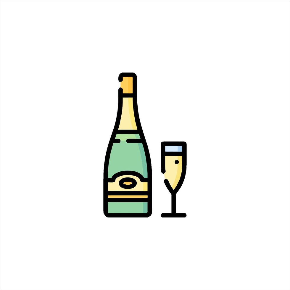 Champagne bottle and glass icon vector