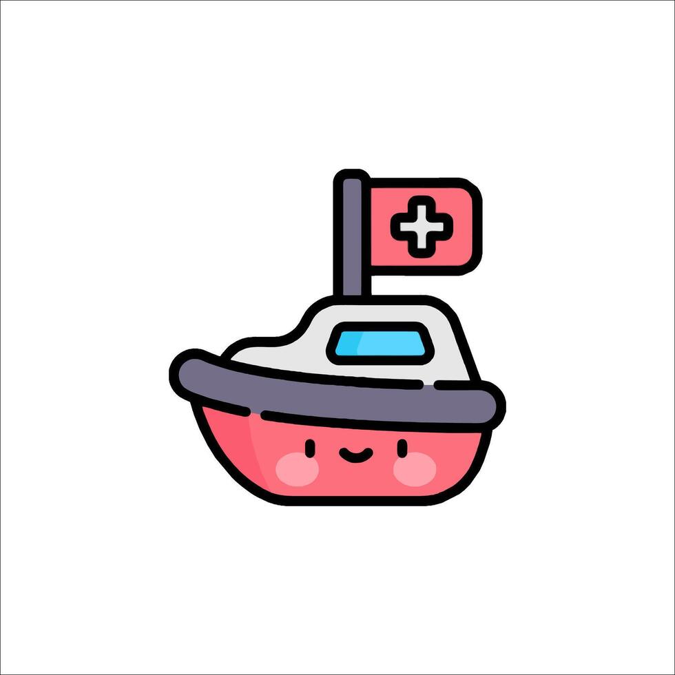 A cute little boat with a red cross on it vector