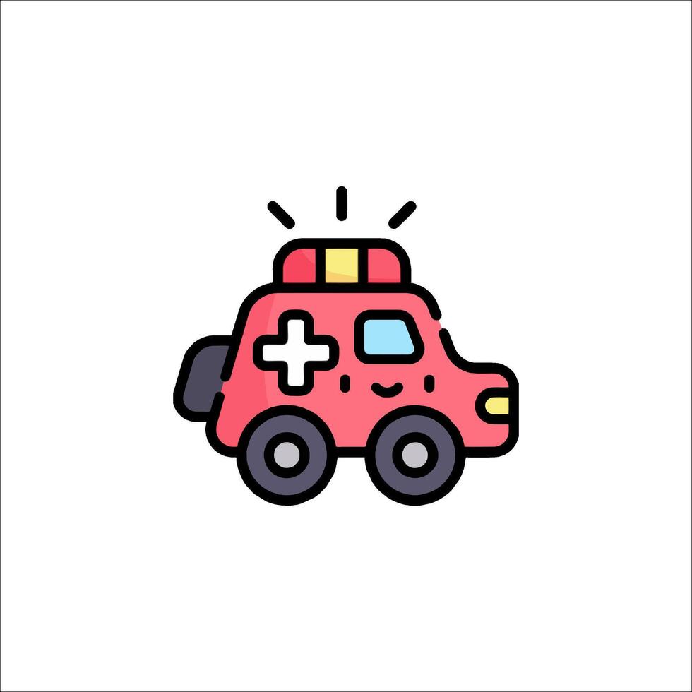 An ambulance icon with a red car on top vector