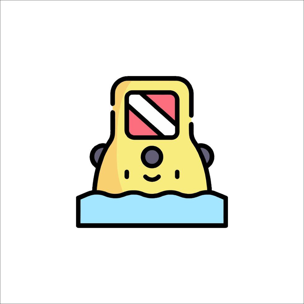 A yellow diving helmet with a red cross on it vector