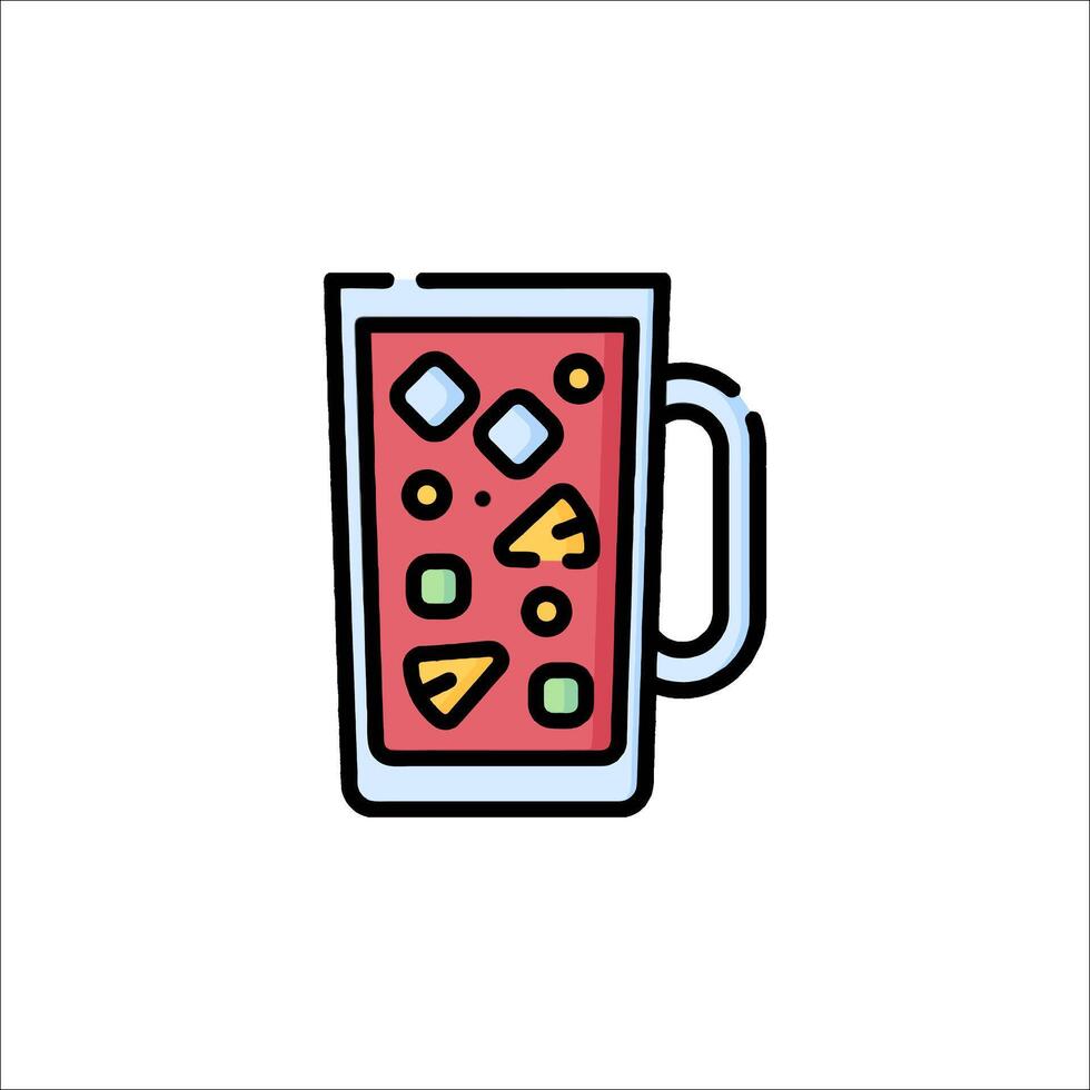 A glass of juice with fruit and ice vector