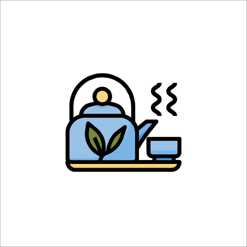 Tea pot icon with a cup of tea and a teapot vector