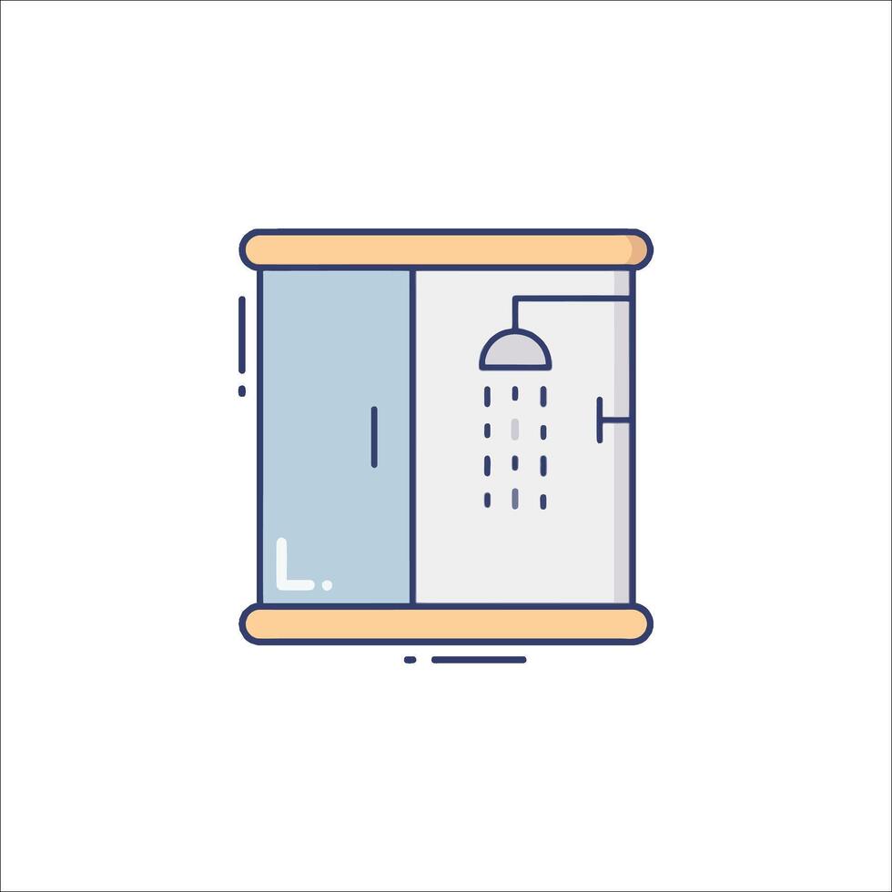 A shower with a glass door and a shower head vector