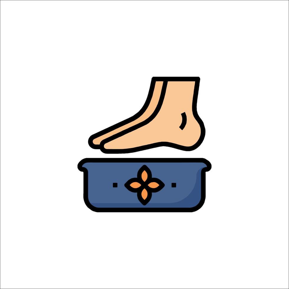 A person standing on a scale with a foot on it vector
