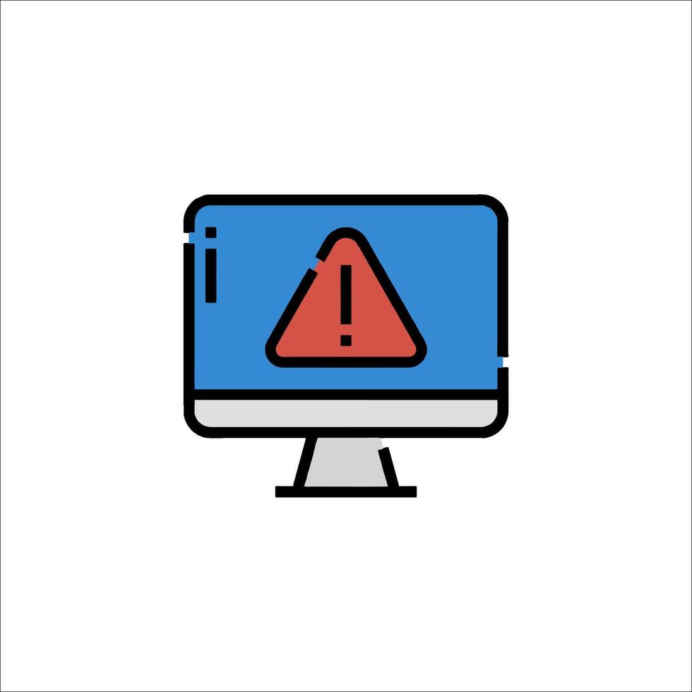A computer monitor with a red warning sign on it vector