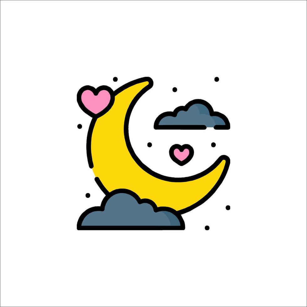 Crescent moon with clouds and hearts icon vector
