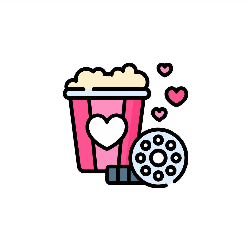 A movie and popcorn icon with hearts vector