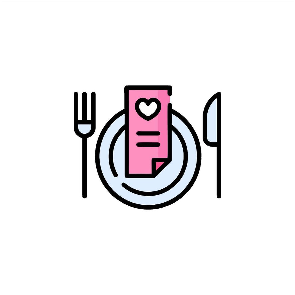 A pink plate with a fork and knife on it vector